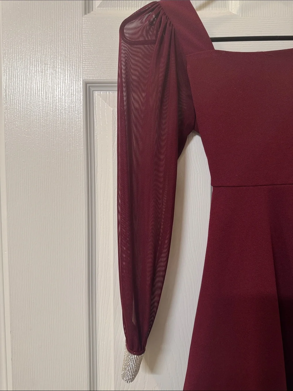 Speechless Burgundy Long-Sleeve Fit & Flare Dress with Sparkle Cuffs